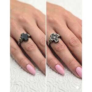 Vintage Sterling Silver Flip Cross Ring Reversible 925 Onyx Filigree Sz 5